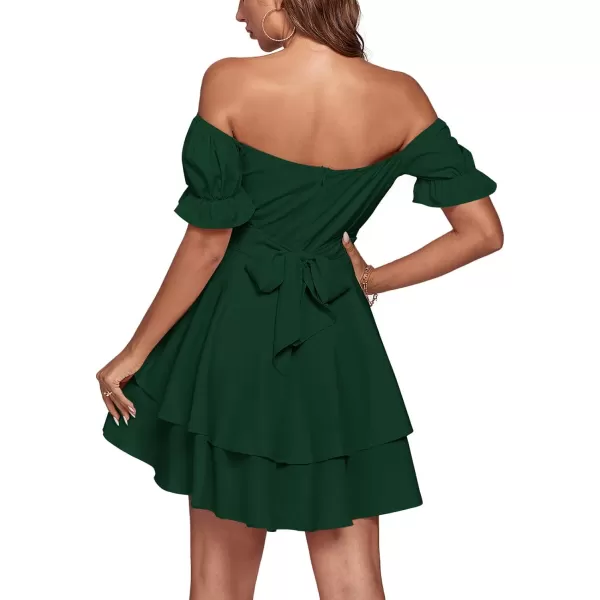 LYANER Women's Tie Back Off Shoulder Wrap Layer Ruffle Short Sleeve Mini Dress