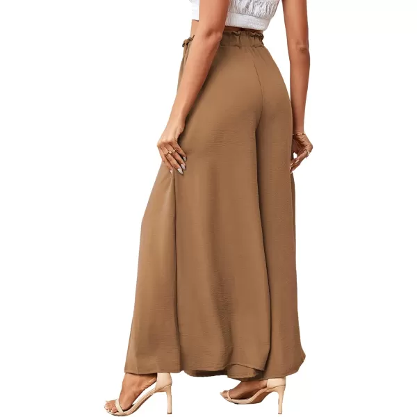 LYANER Women's Tie Front High Waist Side Split Slit Flowy Wide Leg Pleated Pant with Belt