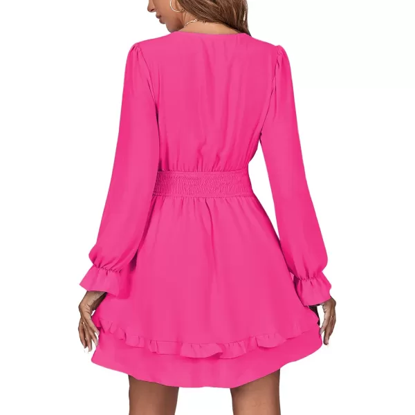 LYANER Women's Tie Front Plunge V Neck Ruffle Layer Long Sleeve Sexy Mini Dress