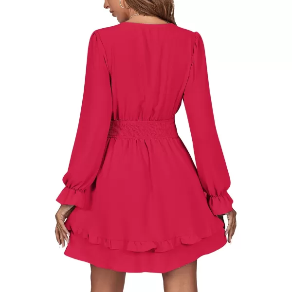 LYANER Women's Tie Front Plunge V Neck Ruffle Layer Long Sleeve Sexy Mini Dress