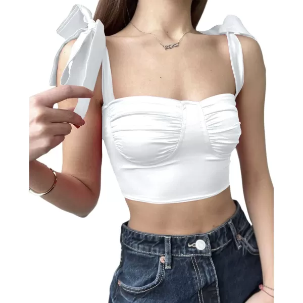 LYANER Women's Tie Shoulder Strap Ruched Square Neck Sleeveless Cami Crop Top
