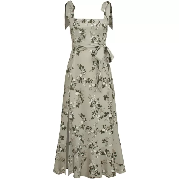 LYANER Women's Tie Shoulder Strap Square Neck Sleeveless Tie Waist Side Split Slit Printed Midi Dress