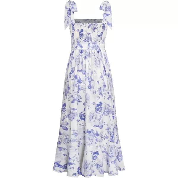 LYANER Women's Tie Shoulder Strap Square Neck Sleeveless Tie Waist Side Split Slit Printed Midi Dress