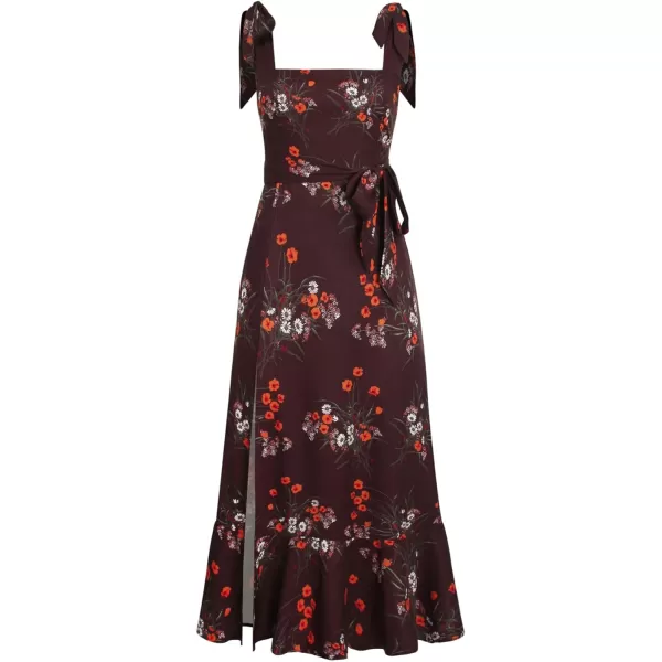 LYANER Women's Tie Shoulder Strap Square Neck Sleeveless Tie Waist Side Split Slit Printed Midi Dress