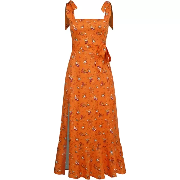 LYANER Women's Tie Shoulder Strap Square Neck Sleeveless Tie Waist Side Split Slit Printed Midi Dress