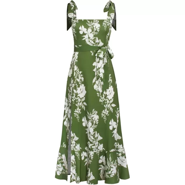 LYANER Women's Tie Shoulder Strap Square Neck Sleeveless Tie Waist Side Split Slit Printed Midi Dress