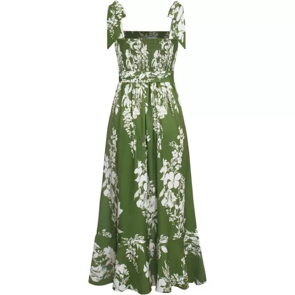 LYANER Women's Tie Shoulder Strap Square Neck Sleeveless Tie Waist Side Split Slit Printed Midi Dress