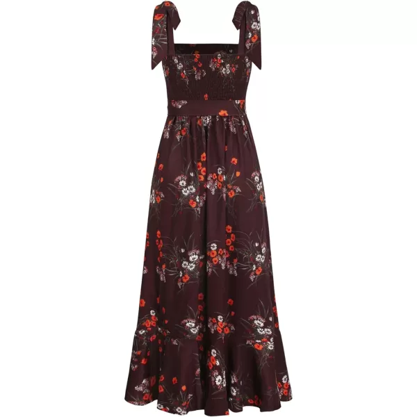 LYANER Women's Tie Shoulder Strap Square Neck Sleeveless Tie Waist Side Split Slit Printed Midi Dress