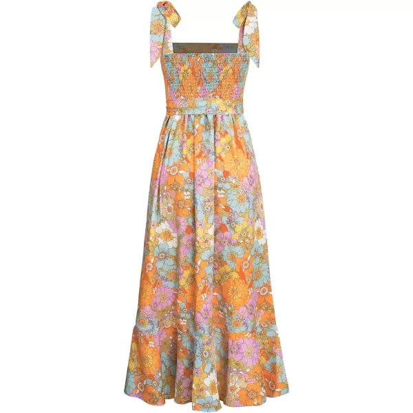 LYANER Women's Tie Shoulder Strap Square Neck Sleeveless Tie Waist Side Split Slit Printed Midi Dress
