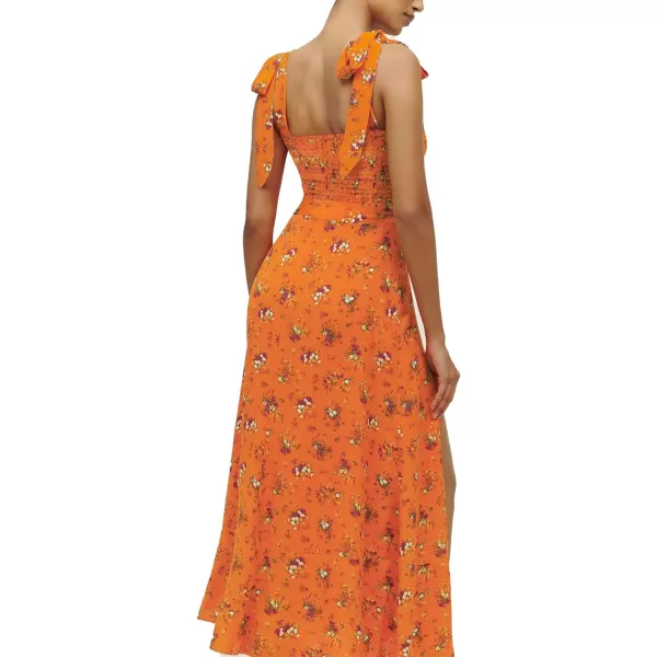LYANER Women's Tie Shoulder Strap Square Neck Sleeveless Tie Waist Side Split Slit Printed Midi Dress