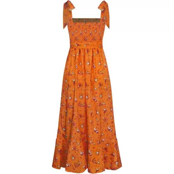 LYANER Women's Tie Shoulder Strap Square Neck Sleeveless Tie Waist Side Split Slit Printed Midi Dress