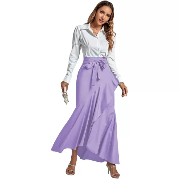 LYANER Women's Tie Waist Ruffle Wrap Mermaid Fishtail Hem High Waist Long Maxi Skirt