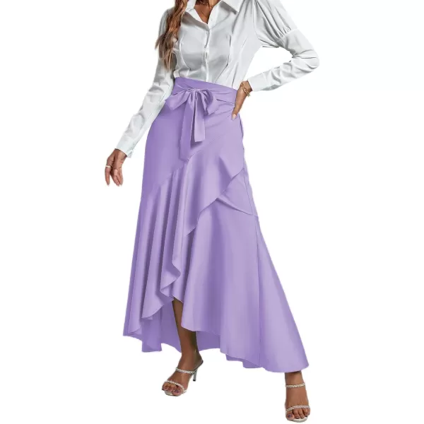 LYANER Women's Tie Waist Ruffle Wrap Mermaid Fishtail Hem High Waist Long Maxi Skirt