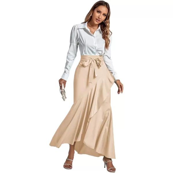 LYANER Women's Tie Waist Ruffle Wrap Mermaid Fishtail Hem High Waist Long Maxi Skirt