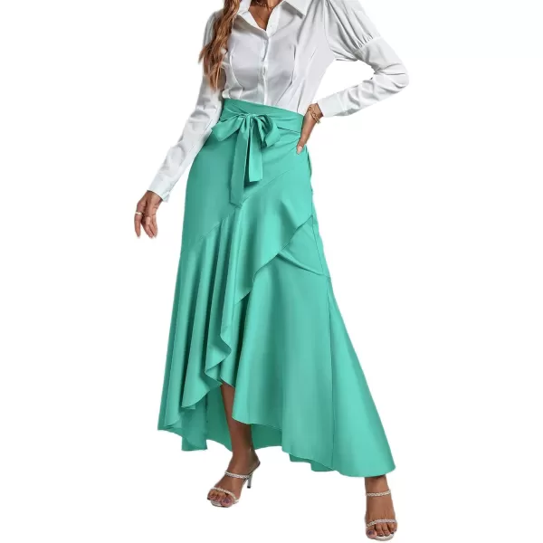 LYANER Women's Tie Waist Ruffle Wrap Mermaid Fishtail Hem High Waist Long Maxi Skirt
