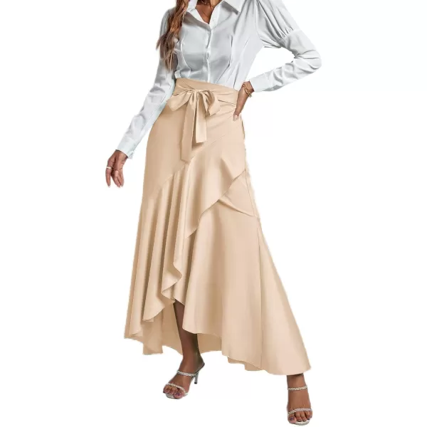 LYANER Women's Tie Waist Ruffle Wrap Mermaid Fishtail Hem High Waist Long Maxi Skirt