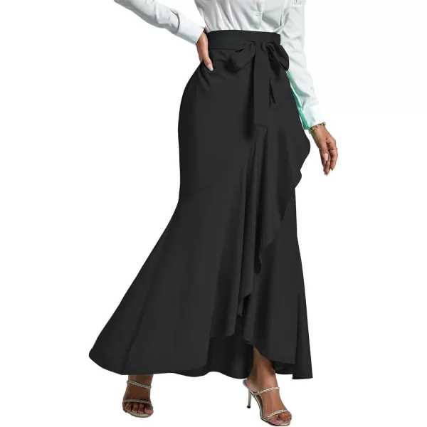 LYANER Women's Tie Waist Ruffle Wrap Mermaid Fishtail Hem High Waist Long Maxi Skirt