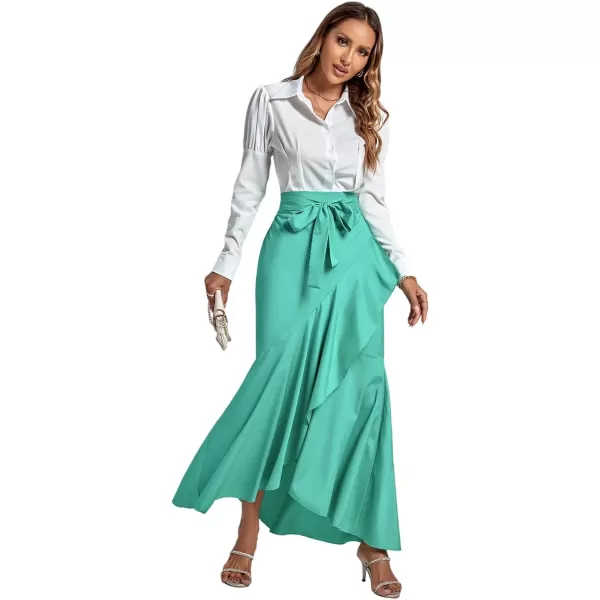 LYANER Women's Tie Waist Ruffle Wrap Mermaid Fishtail Hem High Waist Long Maxi Skirt