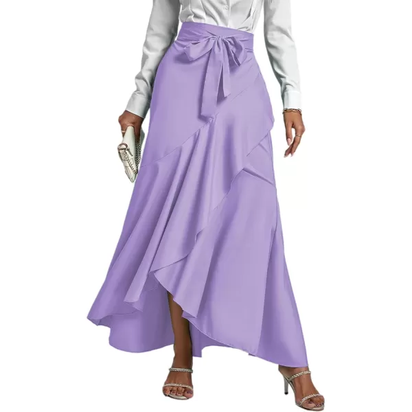 LYANER Women's Tie Waist Ruffle Wrap Mermaid Fishtail Hem High Waist Long Maxi Skirt