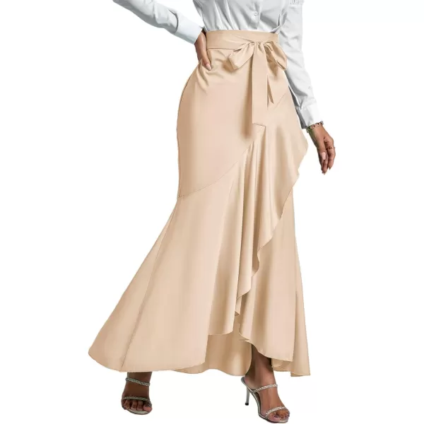 LYANER Women's Tie Waist Ruffle Wrap Mermaid Fishtail Hem High Waist Long Maxi Skirt