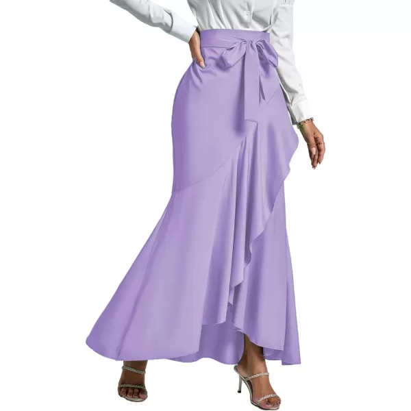 LYANER Women's Tie Waist Ruffle Wrap Mermaid Fishtail Hem High Waist Long Maxi Skirt