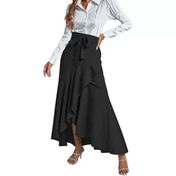 LYANER Women's Tie Waist Ruffle Wrap Mermaid Fishtail Hem High Waist Long Maxi Skirt