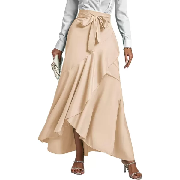 LYANER Women's Tie Waist Ruffle Wrap Mermaid Fishtail Hem High Waist Long Maxi Skirt