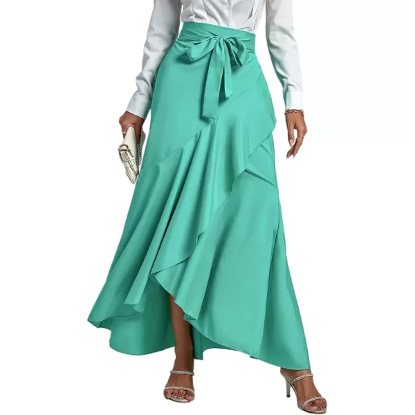 LYANER Women's Tie Waist Ruffle Wrap Mermaid Fishtail Hem High Waist Long Maxi Skirt
