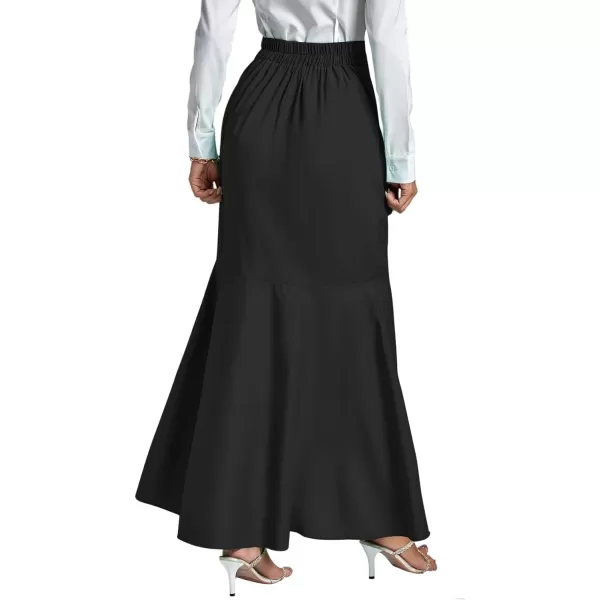 LYANER Women's Tie Waist Ruffle Wrap Mermaid Fishtail Hem High Waist Long Maxi Skirt