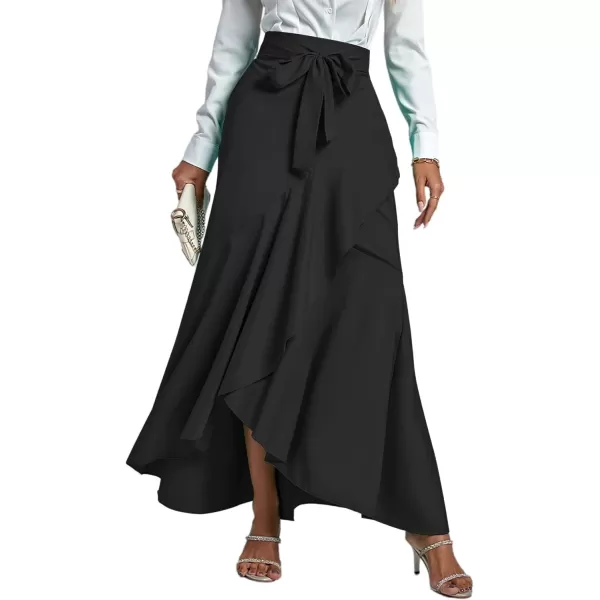 LYANER Women's Tie Waist Ruffle Wrap Mermaid Fishtail Hem High Waist Long Maxi Skirt