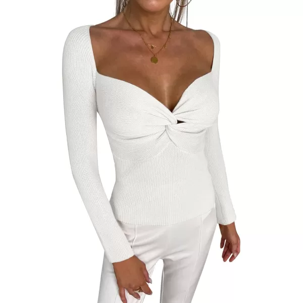LYANER Women's Twist Criss Cross Sweetheart Neck Slim Fit Long Sleeve Tee Knit Sweater Top