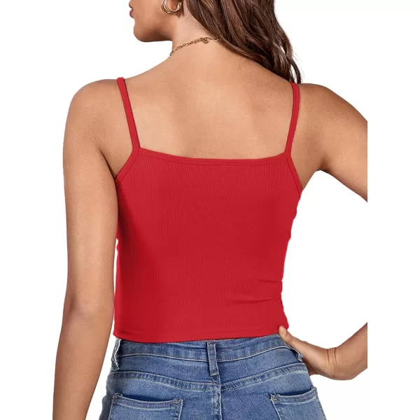 LYANER Women's Twist Knot Front Deep V Neck Rib Knit Sleeveless Cami Tank Crop Top