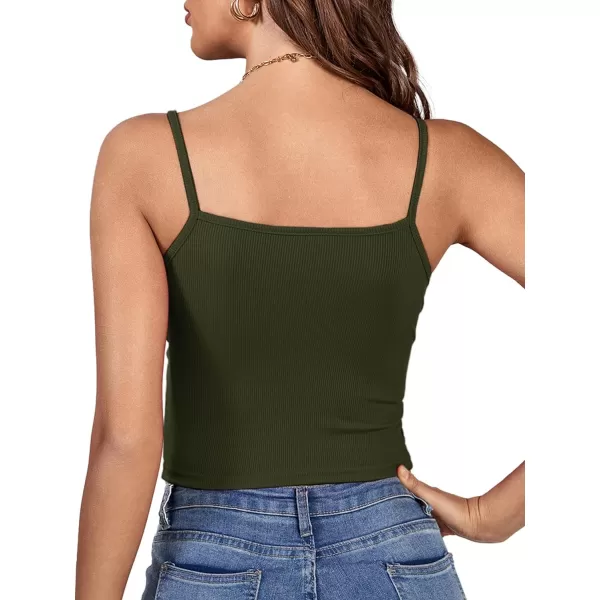 LYANER Women's Twist Knot Front Deep V Neck Rib Knit Sleeveless Cami Tank Crop Top