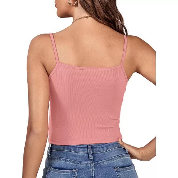 LYANER Women's Twist Knot Front Deep V Neck Rib Knit Sleeveless Cami Tank Crop Top