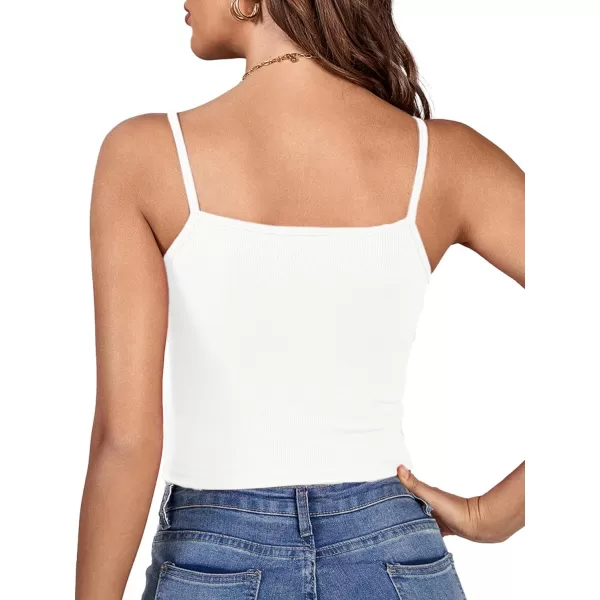 LYANER Women's Twist Knot Front Deep V Neck Rib Knit Sleeveless Cami Tank Crop Top
