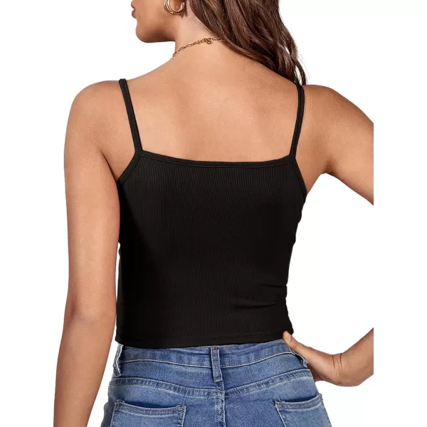 LYANER Women's Twist Knot Front Deep V Neck Rib Knit Sleeveless Cami Tank Crop Top