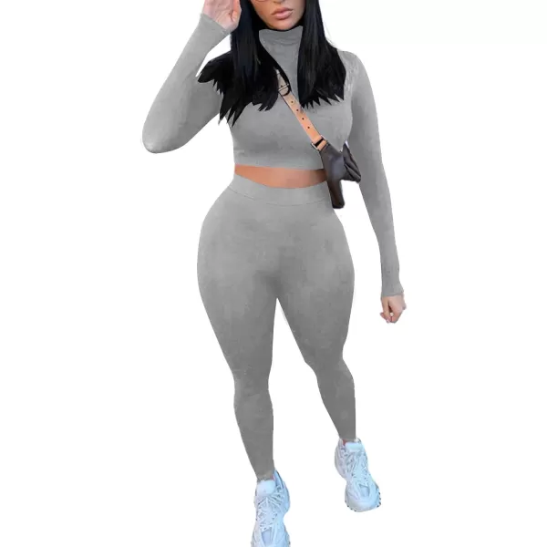 LYANER Women's Two Piece Fleece Outfits Mock Neck Long Sleeve Crop Top Long Pants Athletic Sweatsuits