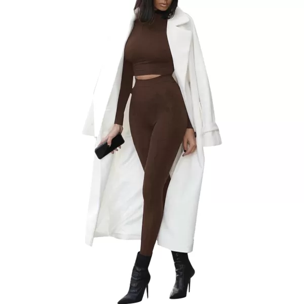 LYANER Women's Two Piece Fleece Outfits Mock Neck Long Sleeve Crop Top Long Pants Athletic Sweatsuits