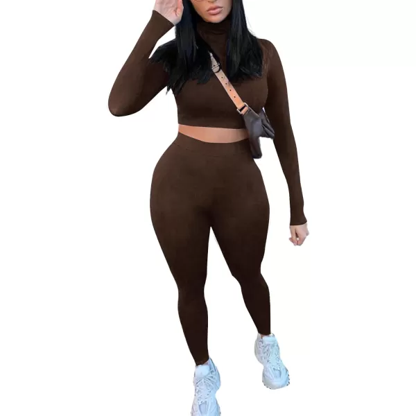 LYANER Women's Two Piece Fleece Outfits Mock Neck Long Sleeve Crop Top Long Pants Athletic Sweatsuits