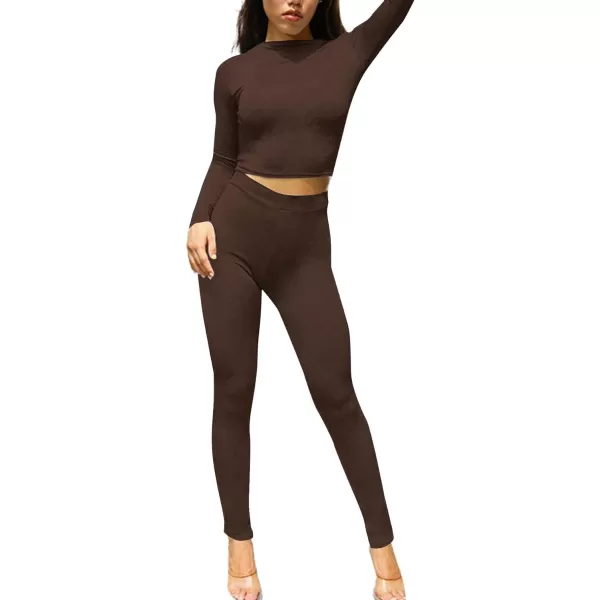 LYANER Women's Two Piece Fleece Outfits Mock Neck Long Sleeve Crop Top Long Pants Athletic Sweatsuits