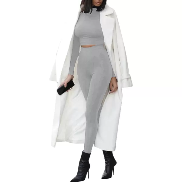 LYANER Women's Two Piece Fleece Outfits Mock Neck Long Sleeve Crop Top Long Pants Athletic Sweatsuits