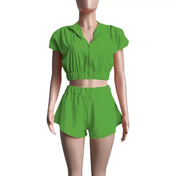 LYANER Women's Two Piece Outfit Set Hoodies Zip Up Crop Top and Shorts Sweatsuit
