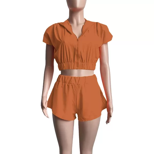 LYANER Women's Two Piece Outfit Set Hoodies Zip Up Crop Top and Shorts Sweatsuit