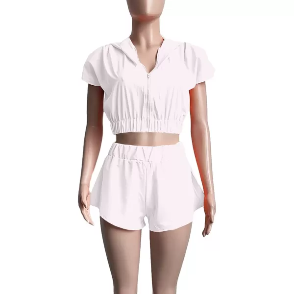 LYANER Women's Two Piece Outfit Set Hoodies Zip Up Crop Top and Shorts Sweatsuit