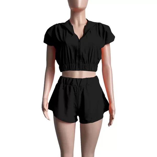 LYANER Women's Two Piece Outfit Set Hoodies Zip Up Crop Top and Shorts Sweatsuit