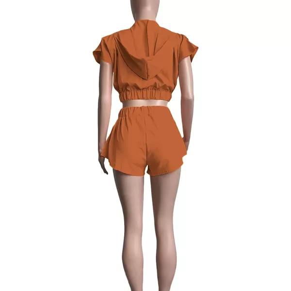 LYANER Women's Two Piece Outfit Set Hoodies Zip Up Crop Top and Shorts Sweatsuit