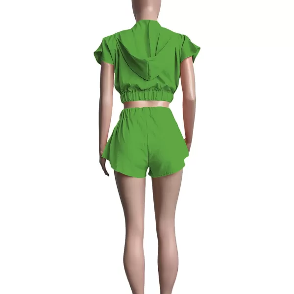 LYANER Women's Two Piece Outfit Set Hoodies Zip Up Crop Top and Shorts Sweatsuit