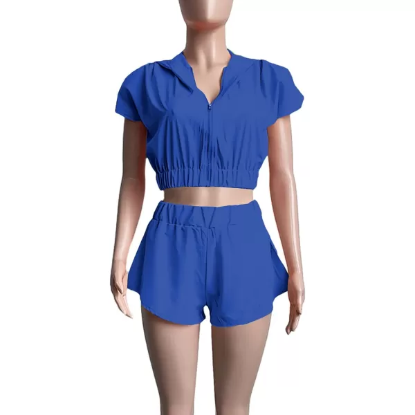 LYANER Women's Two Piece Outfit Set Hoodies Zip Up Crop Top and Shorts Sweatsuit