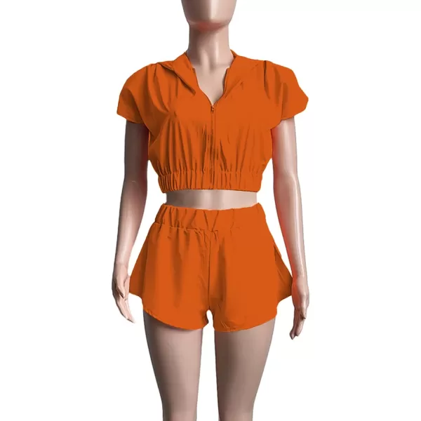 LYANER Women's Two Piece Outfit Set Hoodies Zip Up Crop Top and Shorts Sweatsuit