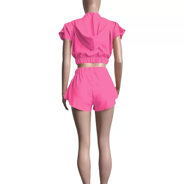 LYANER Women's Two Piece Outfit Set Hoodies Zip Up Crop Top and Shorts Sweatsuit